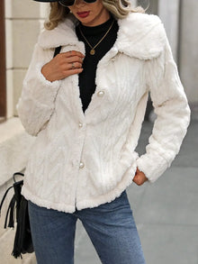 Eir Fuzzy Texture Button Up Collared Neck Coat — thumbnail 3