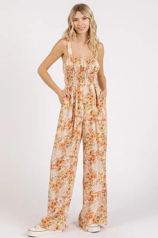 Persephone Flower Print Gathered Bust Sleeveless Jumpsuit — view 3