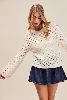 Vesta Geometric Pattern Open Knit Lightweight Sweater — thumbnail 1