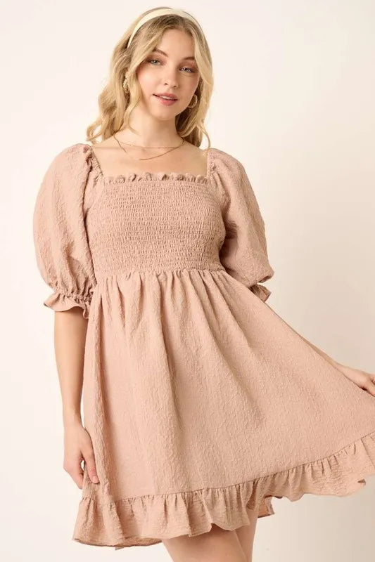 Aurora Smocked Ruffled Hem Half Sleeve Mini Dress — view 4