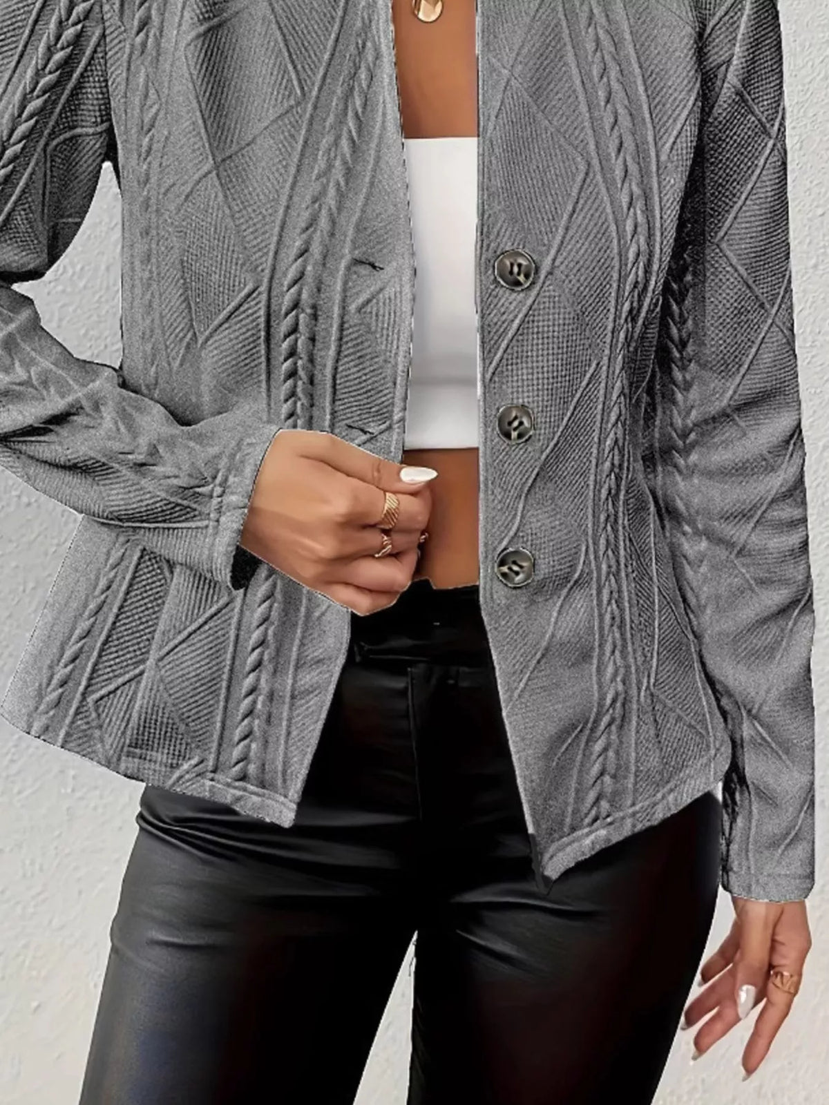 Athena Textured Knit Button-Front Blazer — view 6