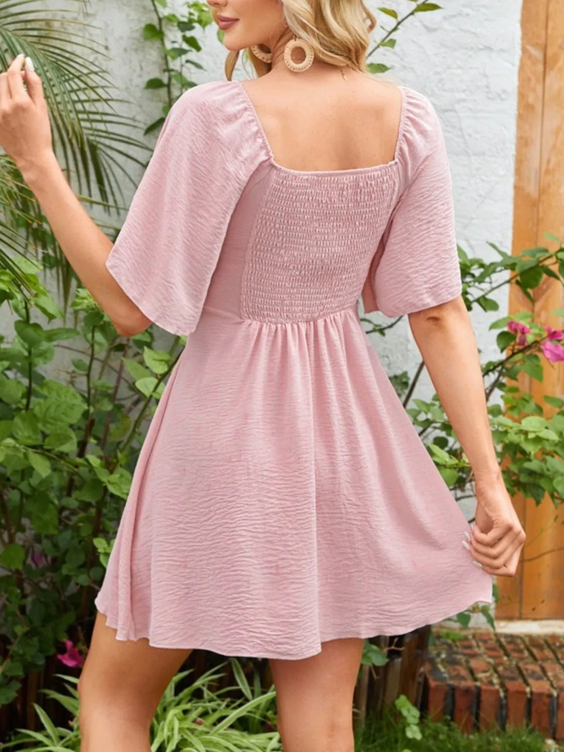 Aurora Smocked Back Knotted Flutter Sleeve Dress — view 8