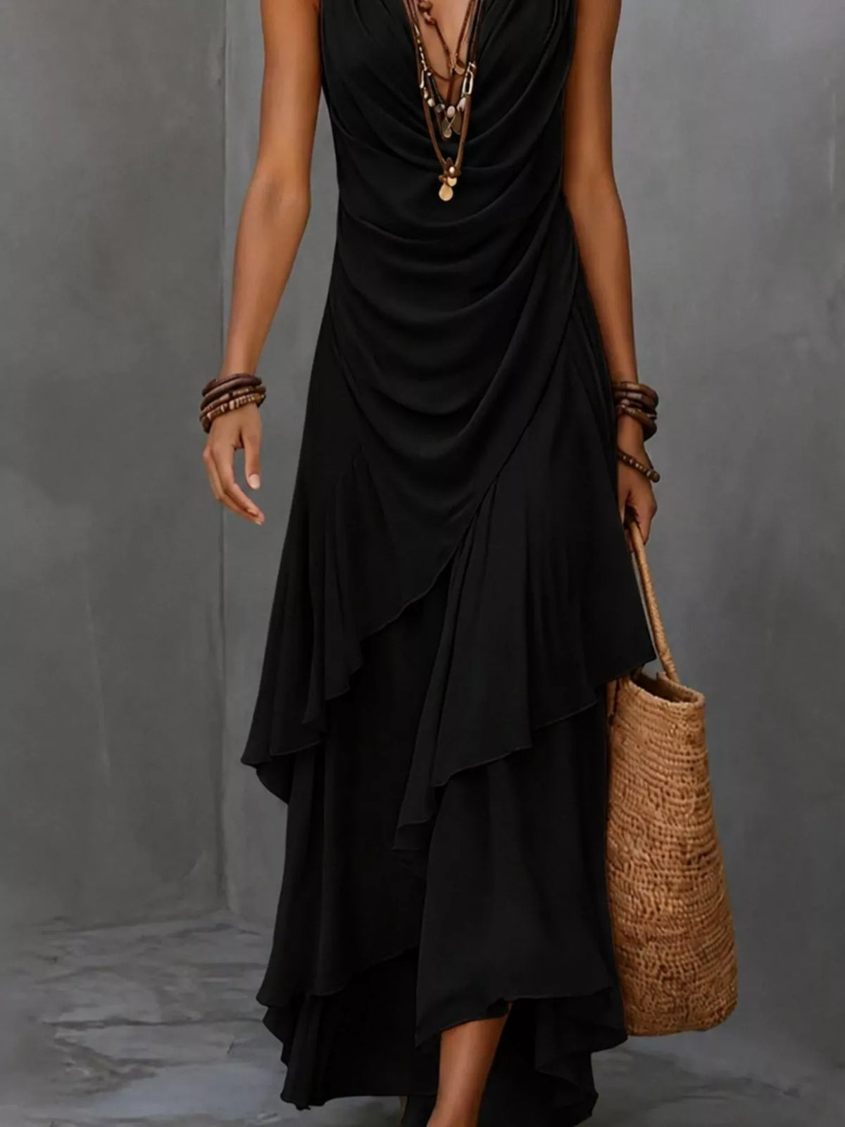Ishtar Sleeveless Layered Ruffle Hem Maxi Dress — view 9