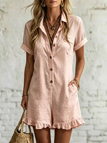 Demeter Button Front Ruffled Hem Romper — thumbnail 5
