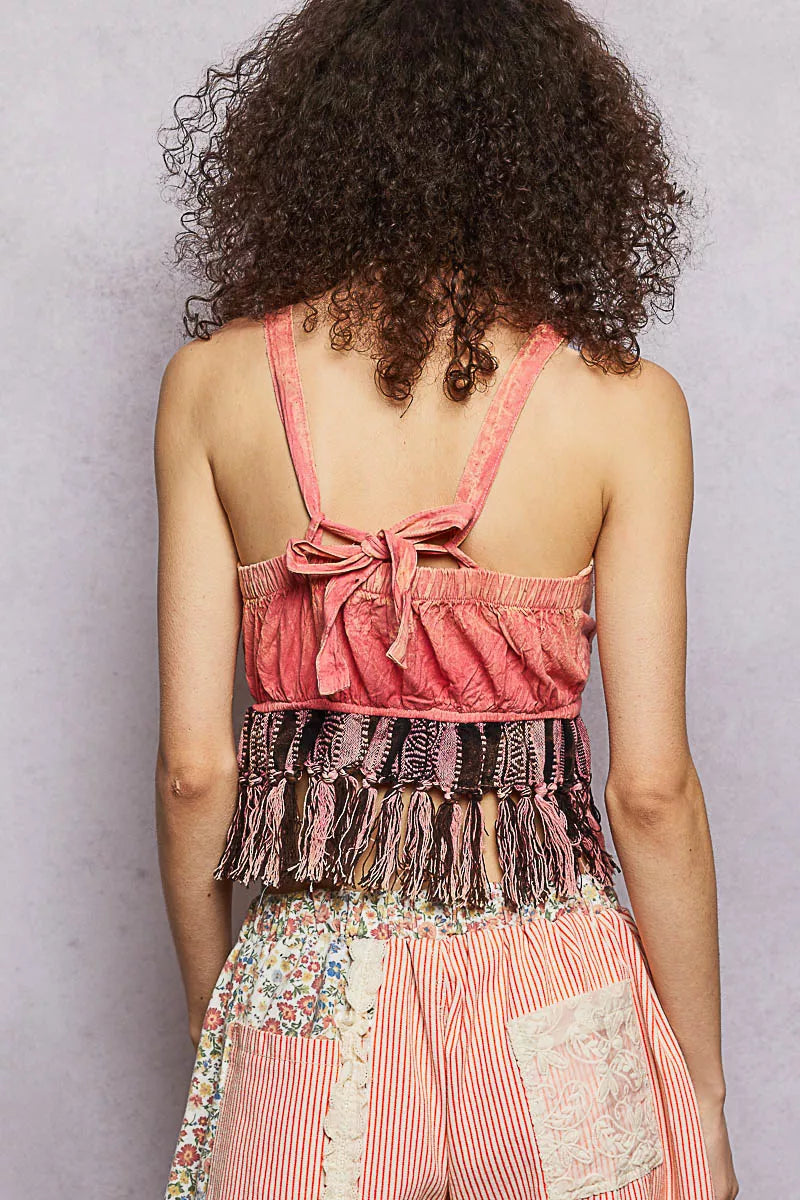 Freya Lace-Up Fringe Tank — view 4