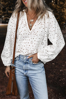 Brigid Eyelet V-Neck Long Sleeve Blouse — thumbnail 1