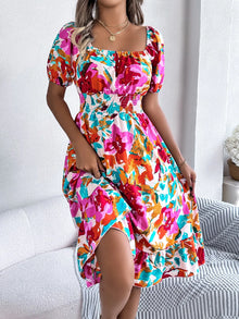 Venus Ruffled Hem Smocked Floral Short Sleeve Midi Dress — thumbnail 5