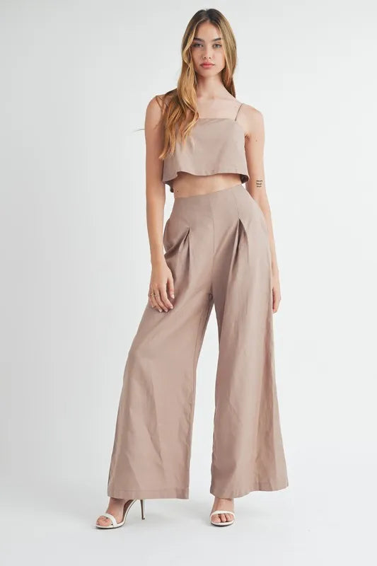 Rhea Linen Mix Crop Cami and Wide Leg Pants Set