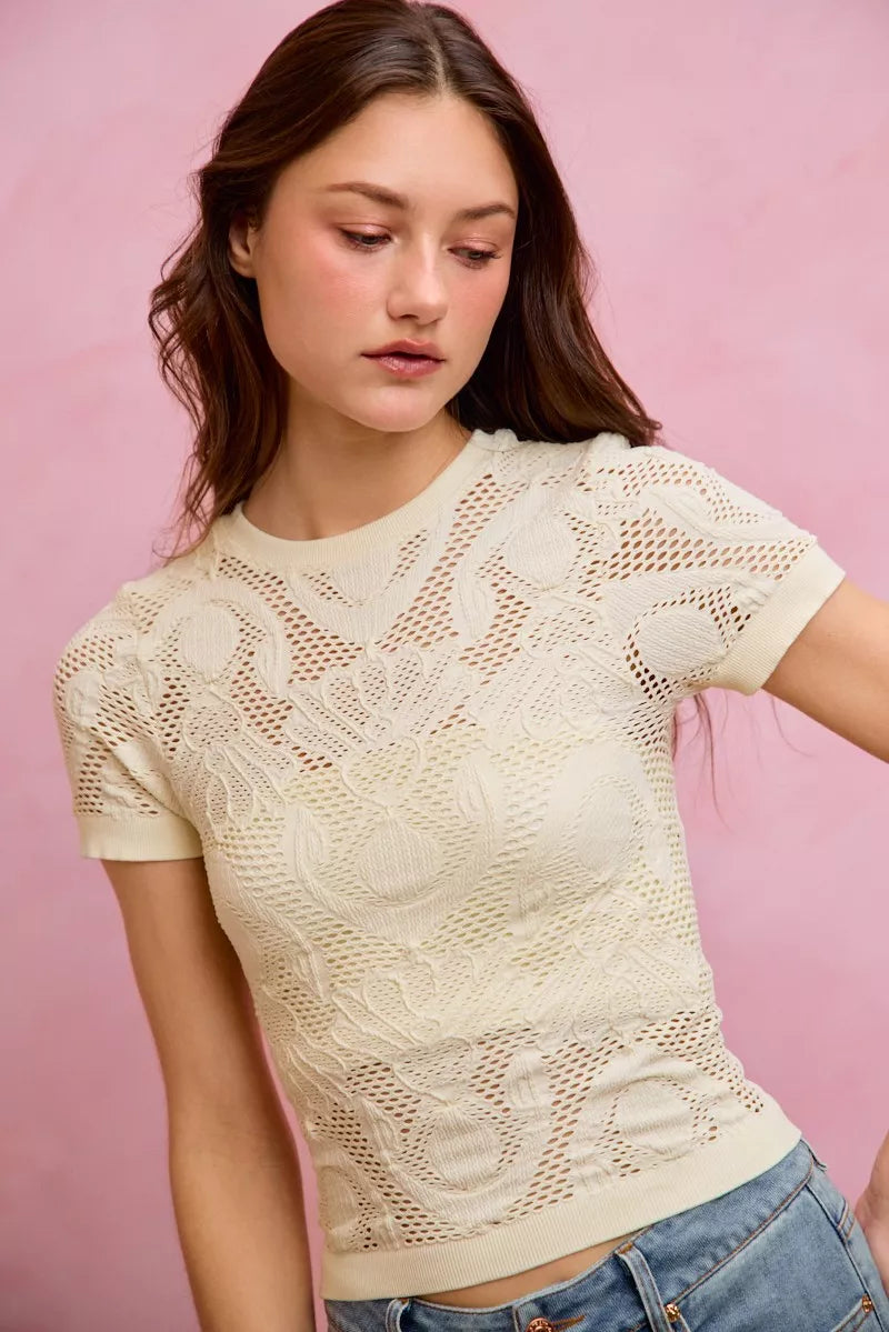 Nike Floral Perforated Seamless Active Short Sleeve Top — view 7