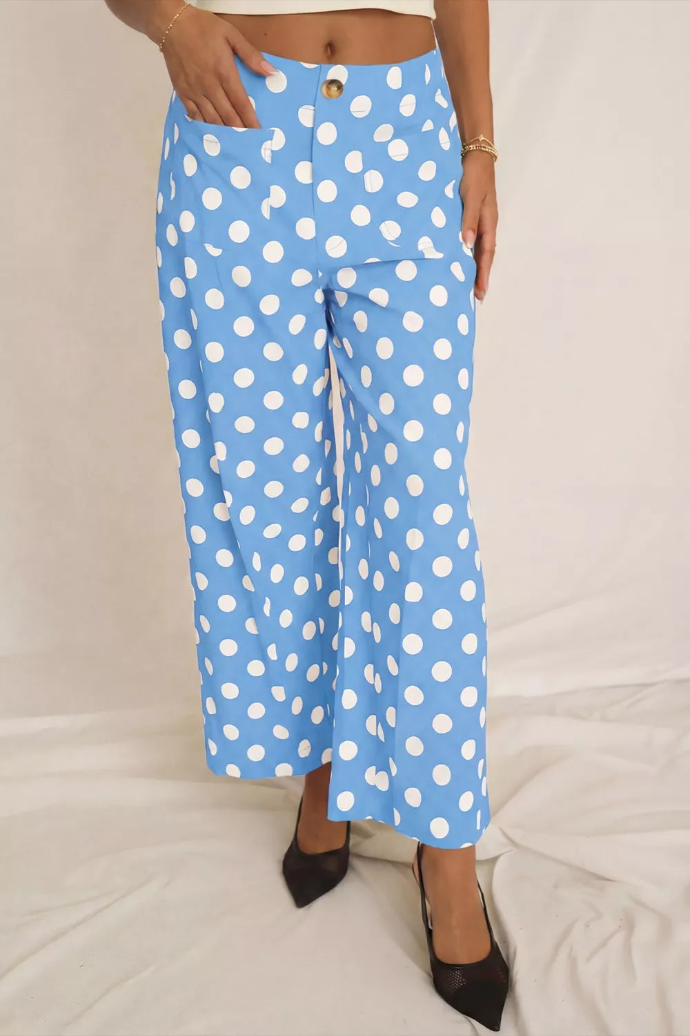 Iris Polka Dot Print Patched Pocket Mid-rise Straight Leg Pants — view 5