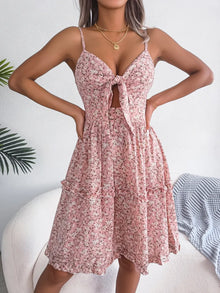 Aurora Frill Ditsy Floral Spaghetti Strap Mini Dress — thumbnail 4