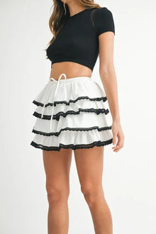 Aphrodite Poplin Ruffle Layered Contract Lace Trim Mini Skirt — thumbnail 7